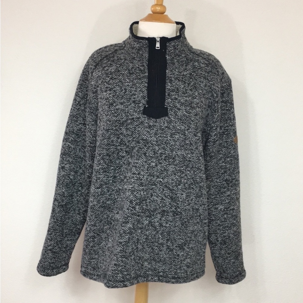 Orvis Men’s Grey Knit Half Zip Sherpa Lining Cowl Neck Sweater Size Large Casual